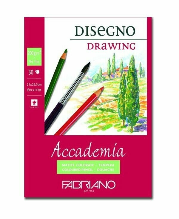 Fabriano | Blocco collato Disegno Accademia - formato A4 21 x 29,7 cm - 200 g/mq - 30 fogli