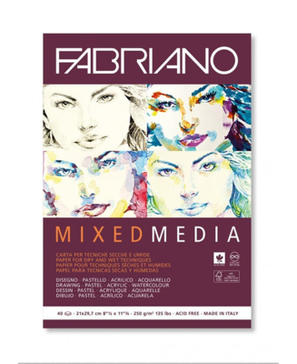 Fabriano | Blocco Mixed Media -  formato A4  21 x 29,7 cm - 250 g/mq - 40 fogli