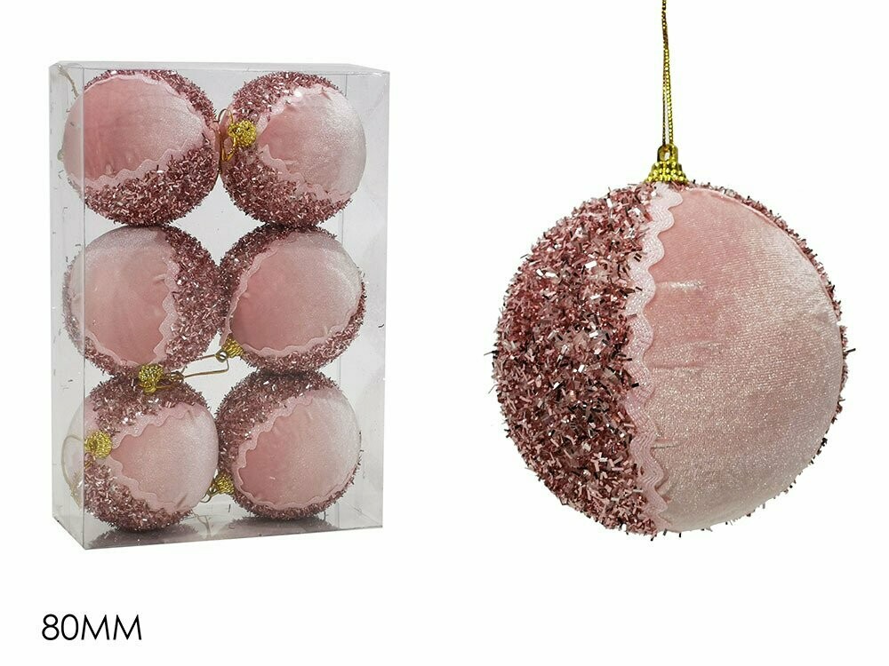 Set 6 Palle in velluto rosa Ø 8 cm