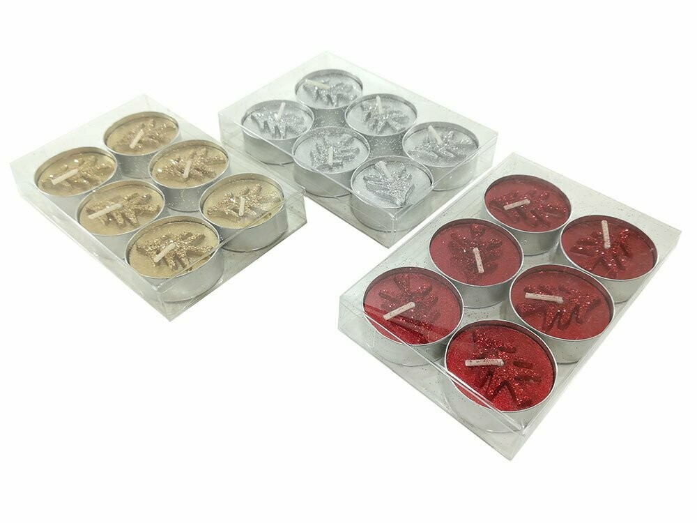 Set 6 T-Light con Albero Glitter  - 3 Soggetti