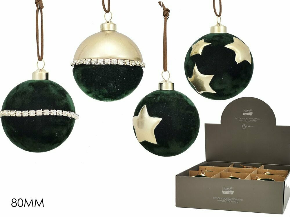 Palla in Vetro Velvet Verde Ø 8 cm  - 4 Soggetti