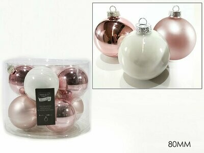 Set 8 Palle in vetro Rosa e Panna  - Ø 8 cm