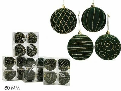 Set di 4 Palle in Velluto Verde Ø 8 cm  - 4 Soggetti