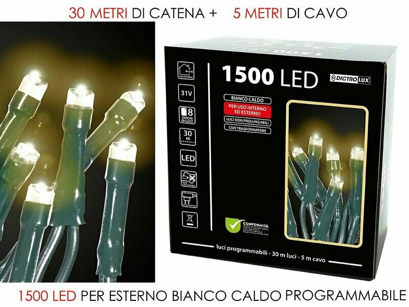 GT | 1500 Luci Led Bianco Caldo - Interno/Esterno - Programmabili