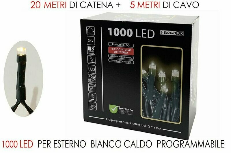 GT | 1000 Luci Led Bianco Caldo - Interno/Esterno - Programmabili