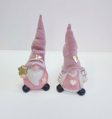 Elfi in Ceramica e Cappelo di Velluto Rosa - 2 Soggetti