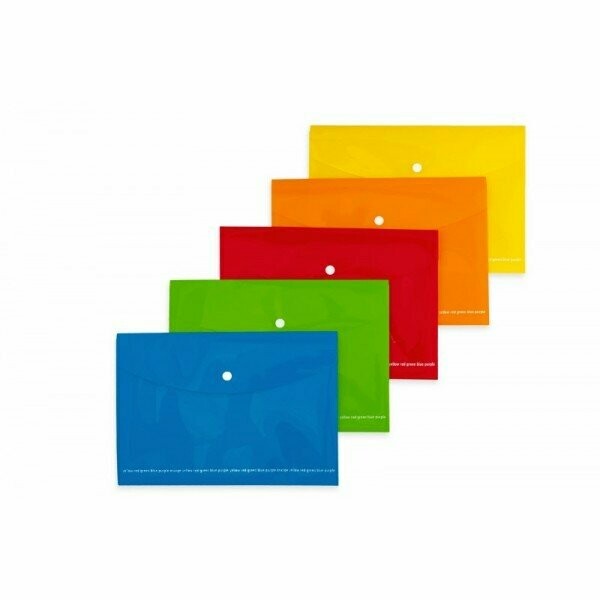 Buste con bottone 5 pz - Happy Color - Polipropilene lucido - 29,7x21 cm - colori assortiti