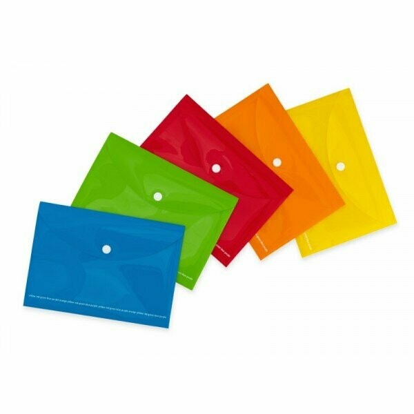 Buste con bottone n.5 Pz - Happy Color - Polipropilene lucido - 21x15 cm - colori assortiti