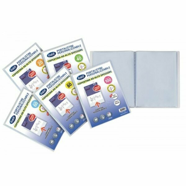 Portalistini personalizzabile copertina alto spessore - 100 buste- 30x22 cm - bianco trasparente