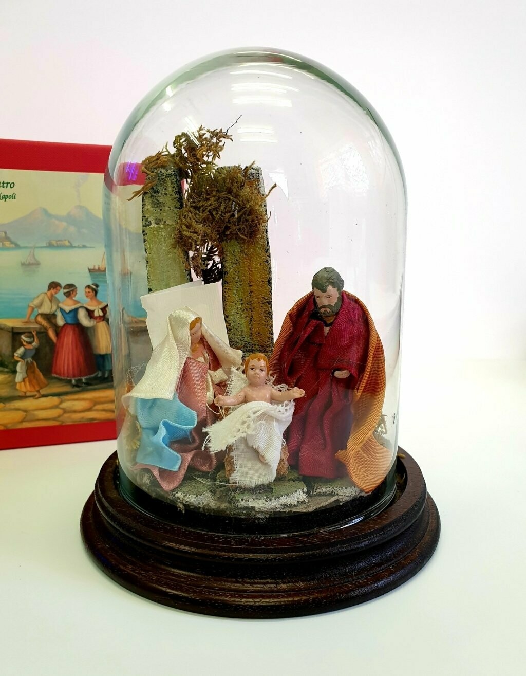 Michele Buonincontro ( San Gregorio Armeno ) | Teca in Vetro con Base Legno - Natività - 3 Personaggi - h 18cm