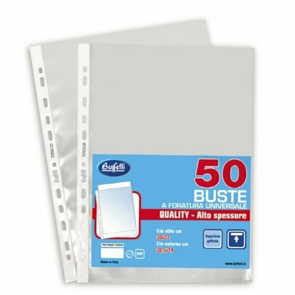 Buste a foratura universale - Polipropilene - 30x22 cm - goffrate - alto spessore - conf. 50 pz.