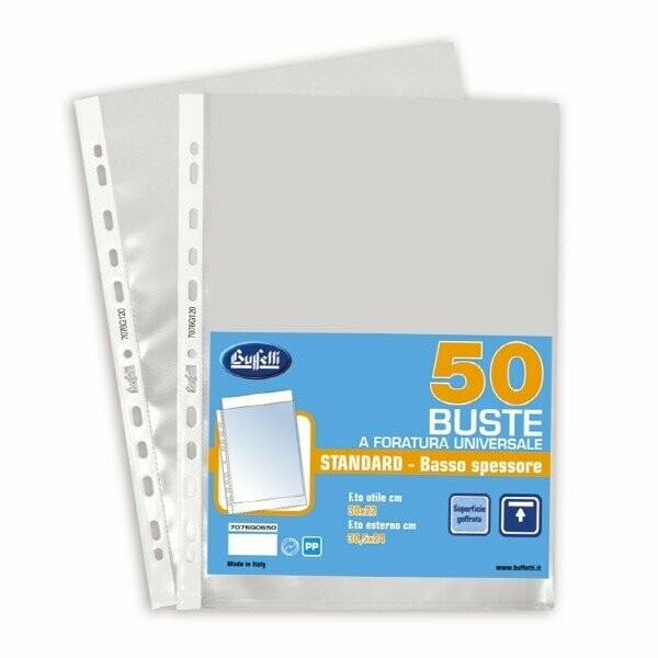 Buste a foratura universale - Polipropilene - 30x22 cm - goffrate - basso spessore - conf. 50 pz.