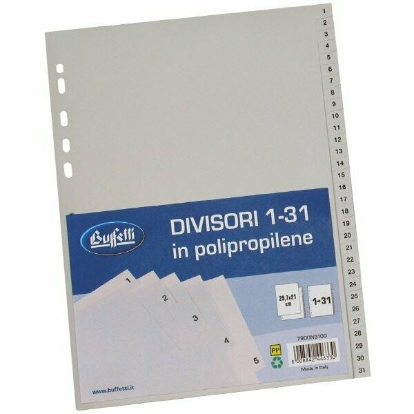 Divisori - Polipropilene - 1/31 tasti numerici - A4 - grigio