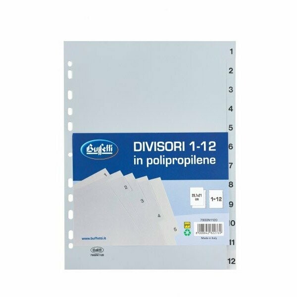 Divisori - Polipropilene - 1/12 tasti numerici - A4 - grigio