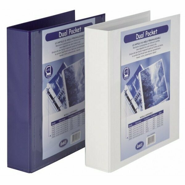 Cartella personalizzabile dorso 7,5 cm Dual Pocket - 4 anelli a D - Diametro 50 mm - bianco