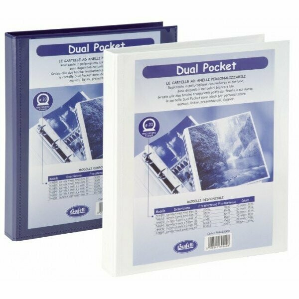 Cartella personalizzabile Dual Pocket - 4 anelli tondi - Diametro 20 mm - blu