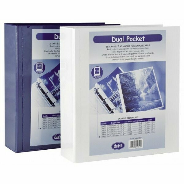 Cartella personalizzabile Dual Pocket - 4 anelli quadri - Diametro 65 mm - blu
