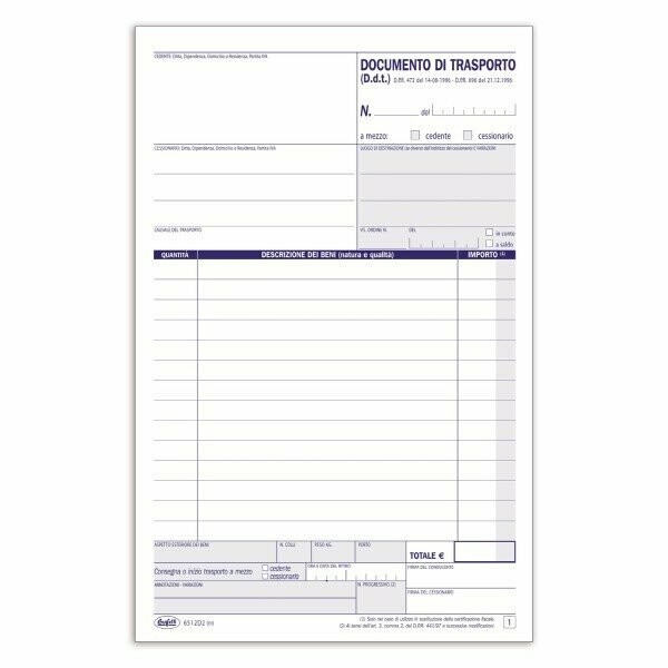 Documento di trasporto - Blocco 50/50 fogli autoricalcante - 21,5x14,8 cm