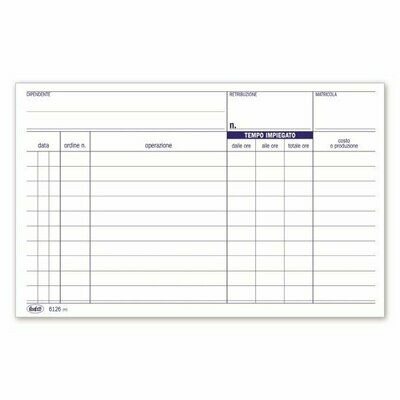 Rapportini di lavoro giornaliero per singolo operaio (commessa, tempo impiegato, costo orario) - Blocco 100 fogli - 10x16,8 cm