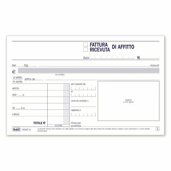 Ricevute/Fatture di affitto - Blocco 50/50 fogli autoricalcante - 10x16,8 cm