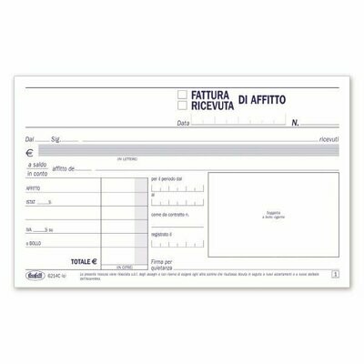 Ricevute/Fatture di affitto - Blocco 50/50 fogli autoricalcante - 10x16,8 cm