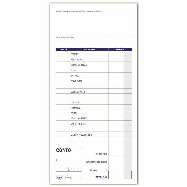 Conti ristorante - Blocco 100 fogli - 23x9,9 cm