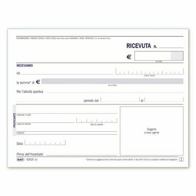 Ricevute di pagamento per attività sportive dilettantistiche - Blocco 50/50 fogli autoricalcanti - 11,5x16,5 cm