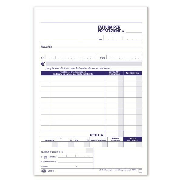 Fatture per prestazioni professionali - Blocco 50/50 fogli autoricalcanti - 21,5x14,8 cm