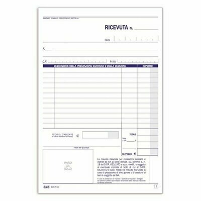 Ricevute sanitarie e Registro onorari e fatture (vidimabile) - Blocco 50/50 fogli numerati autoricalcante - 21,5x14,8 cm