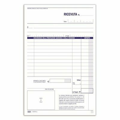 Ricevute sanitarie e Registro onorari e fatture (vidimabile) - Blocco 50/50 fogli autoricalcante - 21,5x14,8 cm