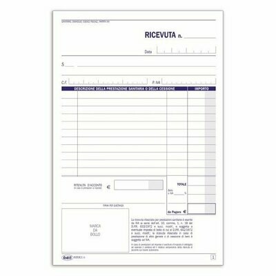 Ricevute sanitarie e Registro onorari e fatture (vidimabile) - Blocco 100/100 fogli numerati autoricalcante - 21,5x14,8 cm