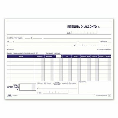 Ritenute di acconto - Certificati delle ritenute d'acconto - Blocco 50/50 fogli autoricalcanti - 14,8x21,5 cm