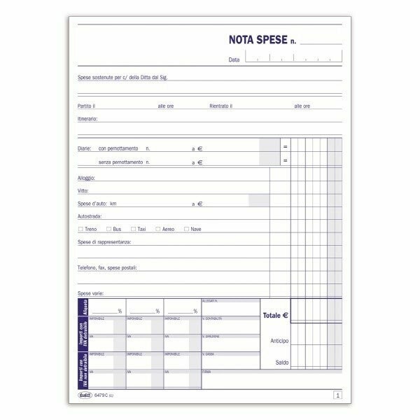 Nota spese da rimborsare (con voci già stampate) - Blocco 50/50 fogli autoricalcante - 21,5x14,8 cm