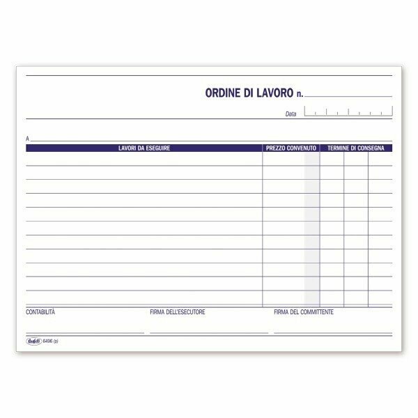 Ordini di lavorazione (descrizione, prezzo, termine di consegna) Blocco 100 fogli - 14,8x21,5 cm