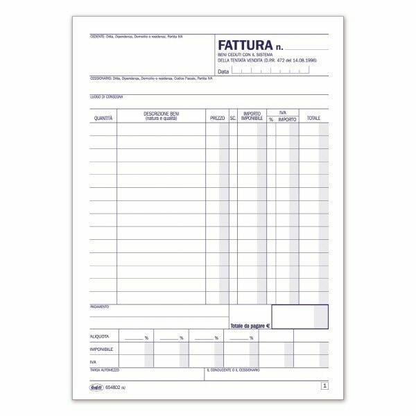 Fattura Tentata vendita - Blocco 50/50 fogli autoricalcante - 21,5x14,8 cm