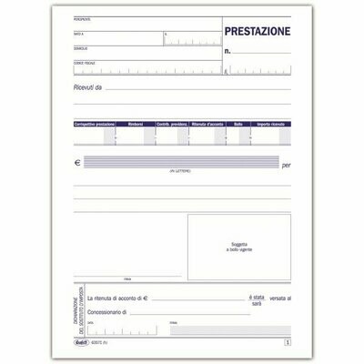 Ritenute di acconto - Ricevute prestazioni non soggette ad IVA ma a ritenuta - Blocco 25/25 fogli autoricalcanti - 23x14,8 cm