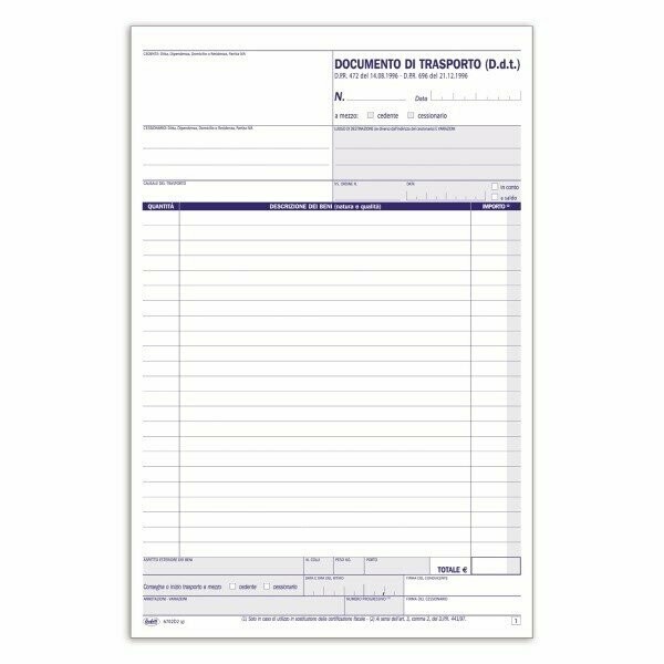 Documento di trasporto - Blocco 50/50 fogli autoricalcante - 29,7x21,5 cm