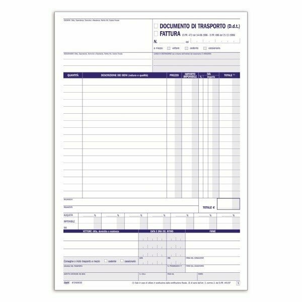 Fattura/Documento di trasporto - Blocco 33/33/33 fogli autoricalcante - 29,7x21,5 cm