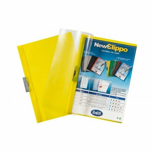 Cartellina colori trasparenti con clip - 30 fg - PVC - 29,7x21 cm - giallo