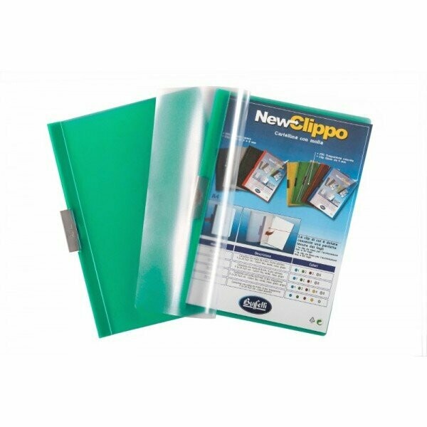 Cartellina colori trasparenti con clip - 30 fg - PVC - 29,7x21 cm - verde