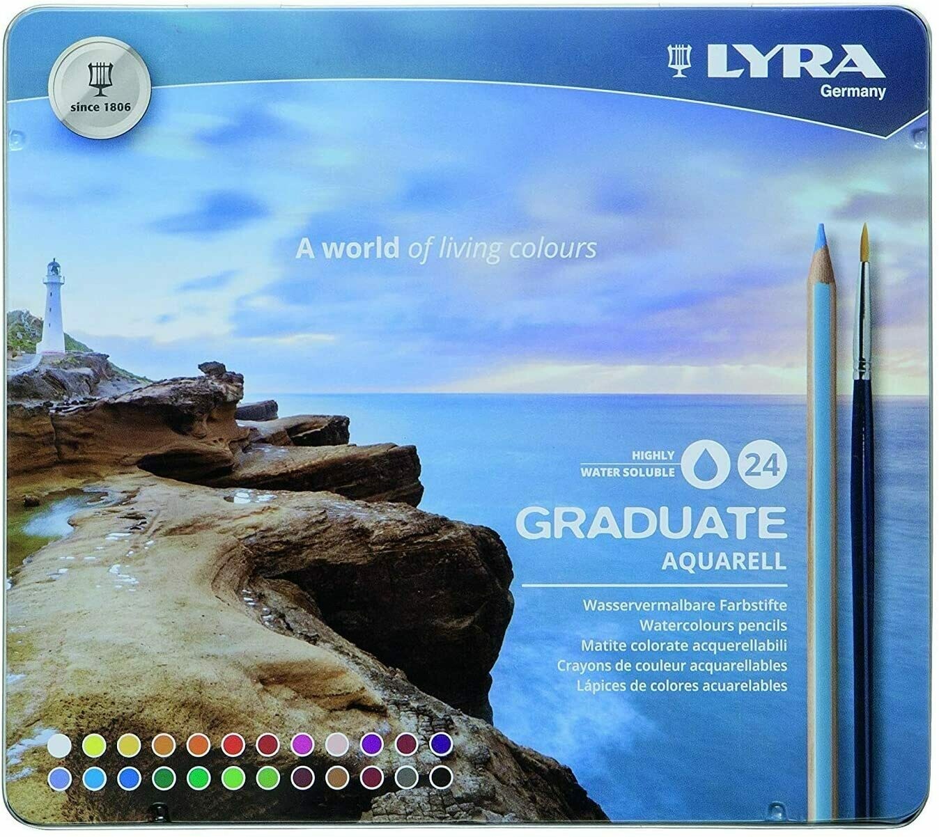 Matite colorate Acquerellabili Lyra Graduate 24 Pz - Scatola in metallo