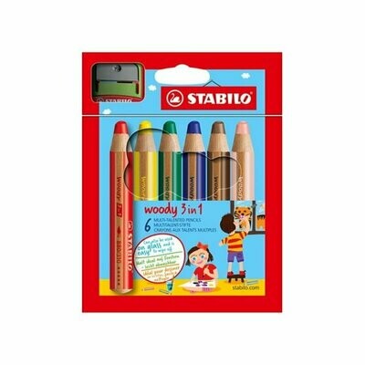 Stabilo Woody Matitoni Colorati 3 in 1 - 6 Matitoni + Temperino