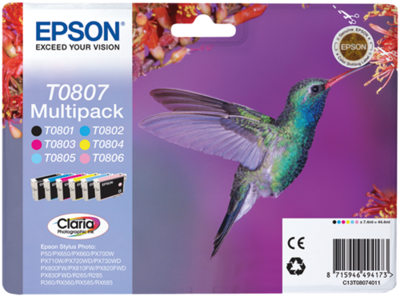 Epson| Cartuccia a getto d'inchiostro N.T0807 - Colibrì - Multipack
