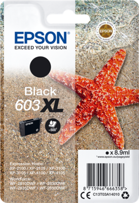 Epson| Cartuccia a getto d'inchiostro n.603 XL - Stella Marina-  Nero Epson| Cartuccia a getto d'inchiostro n.603 XL - Stella Marina-  Nero