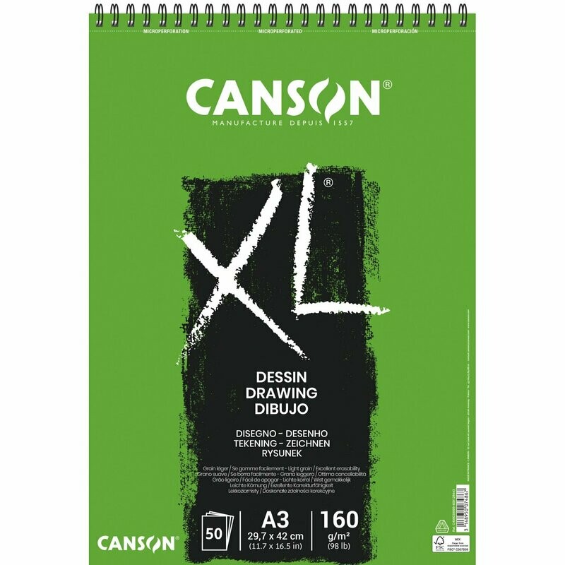Canson | Blocco a spirale XL Dessin  -  formato A4 21 x 29,7 cm - 160 g/mq - 50 fogli