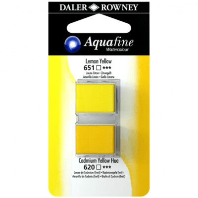 Blister Due Acquerelli Mezzi Godet - Aquafine - n.651 Giallo Limone - n.620 Giallo di Cadmio Imit.