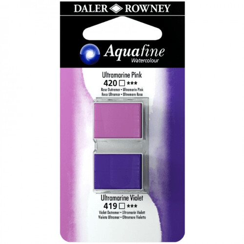 Blister Due Acquerelli Mezzi Godet - Aquafine - n.420 Rosa Oltremare Imit.- n.419 Magenta Oltremare Imit.
