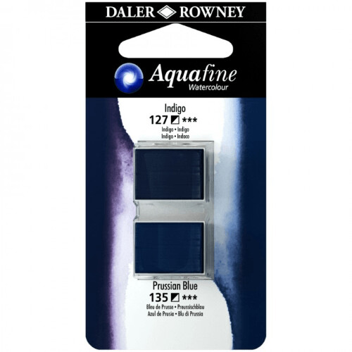 Blister Due Acquerelli Mezzi Godet - Aquafine - n.127 Indigo Imit.- n.135 Blu di Prussia Imit.