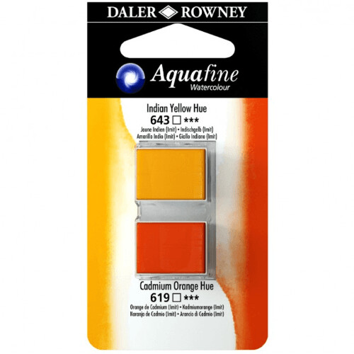 Blister Due Acquerelli Mezzi Godet - Aquafine - n.643 Giallo Indiano Imit.- n.619 Arancio di Cadmio Imit.