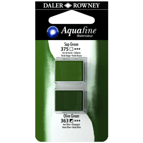 Blister Due Acquerelli Mezzi Godet - Aquafine - n.375 Verde Vescica Imit.- n.363 Verde Oliva Imit.
